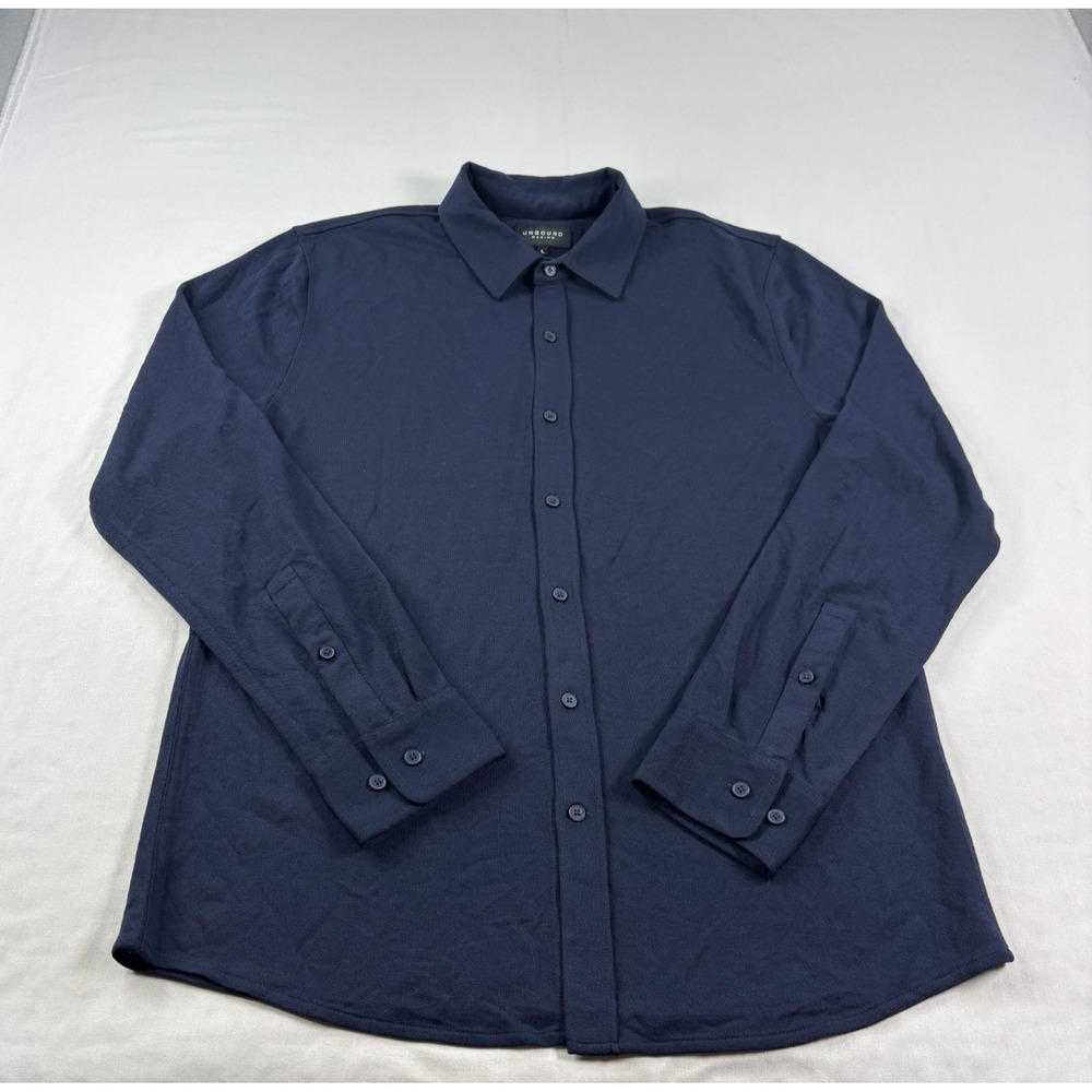 Unbound Merino Shirt Mens Large Navy Blue Performance Wool Stretch Button Up